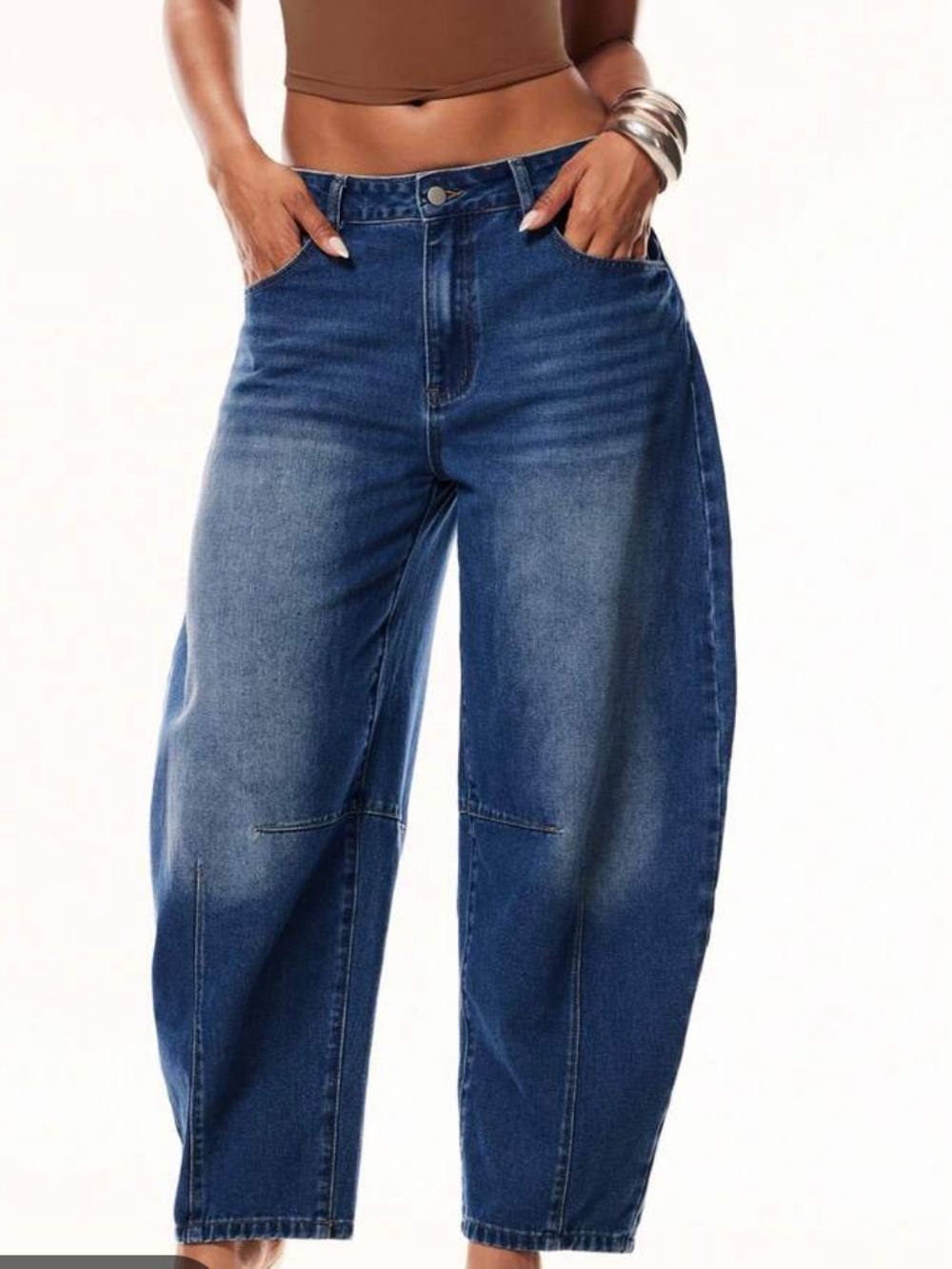 Barrel Jeans Size 12 Medium Wash High Rise Cropped Baggy Denim